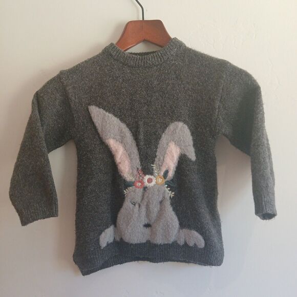 Zara Kids Knit Sweater Size 4-5 Years 110cm Gray Bunny - Picture 1 of 7